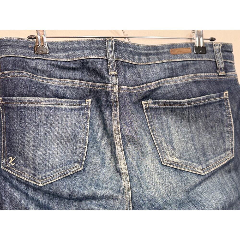 Kut From the Kloth Cameron blue denim crop jeans distressed straight wide cuff 6 - Picture 4 of 8